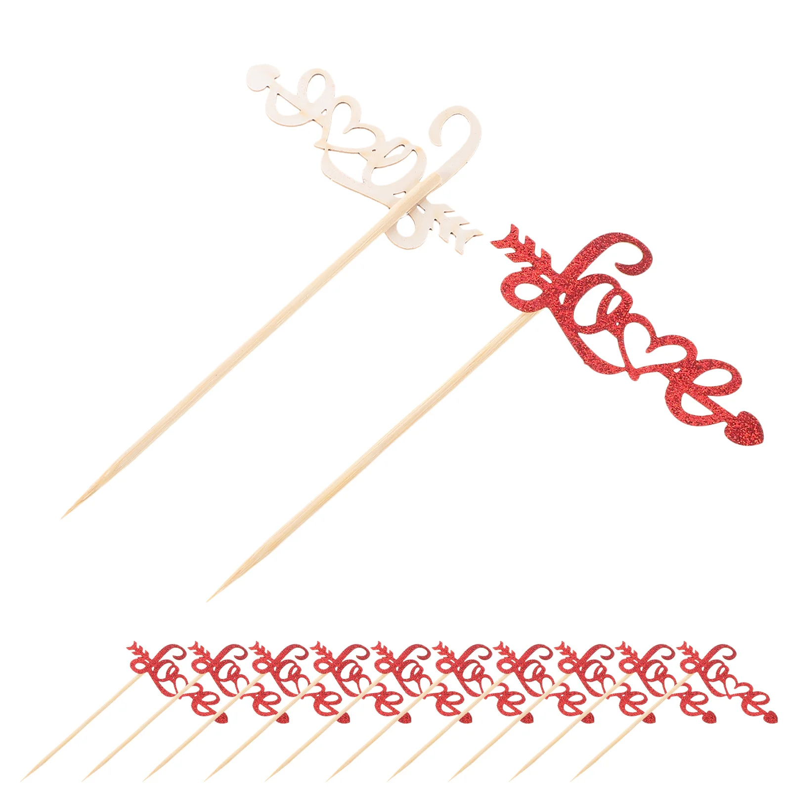 

12Pcs Heart Cake Toppers Bamboo Romantic Wedding Bridal Shower Engagement Party Cupcake Decoration Wedding Shower Cake Topper