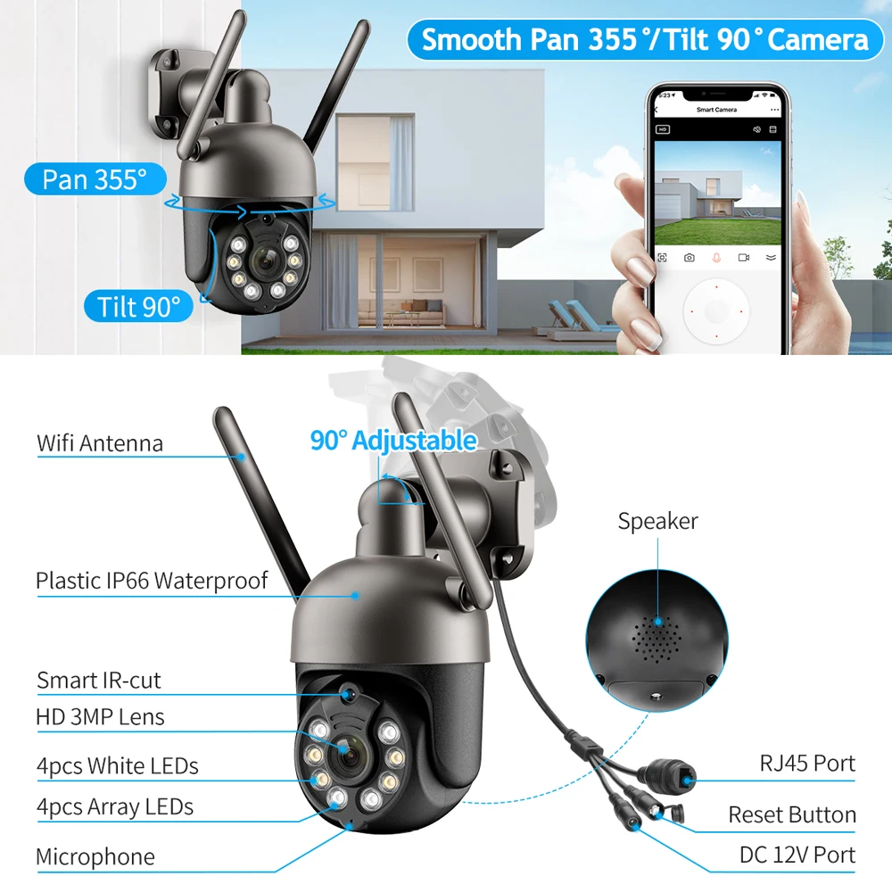 Techage 3MP Tuya NVR PTZ Wireless CCTV System Two Way Audio WIFI IP Security Camera 8CH P2P Kit di videosorveglianza rilevamento umano