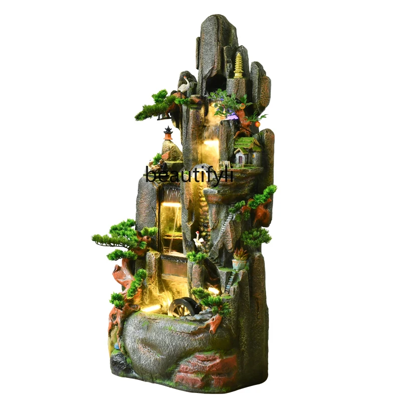 Rockery flowing water fountain ornament living room entrance indoor fish pond landscape restaurant bonsai decoration