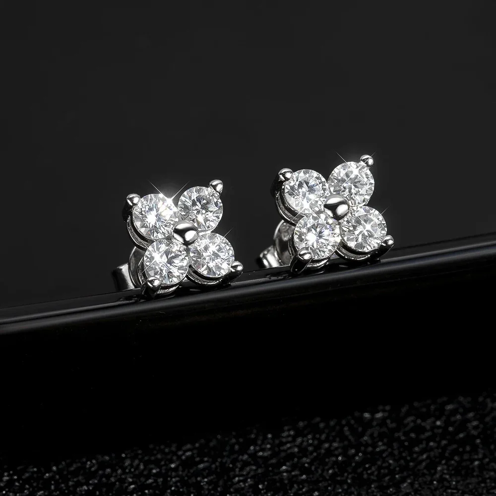 4-Stone Moissanite Stud Earrings S925 Sterling Silver for Women 0.8CTTW D VVS1 Round Lab Diamond Earring with GRA Fine Jewelry