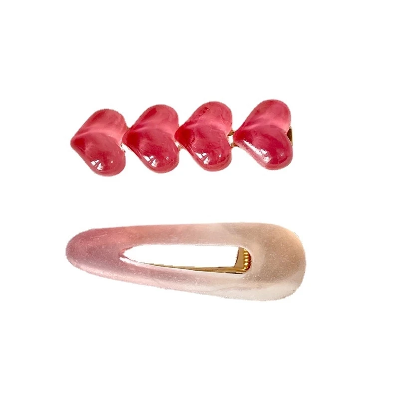 2Pcs/Lot Fashion Pink Gradient Love Heart Jelly Duckbill Clip Set For Girl Hairclip Side Clip Barrettes Women Hair Accessory