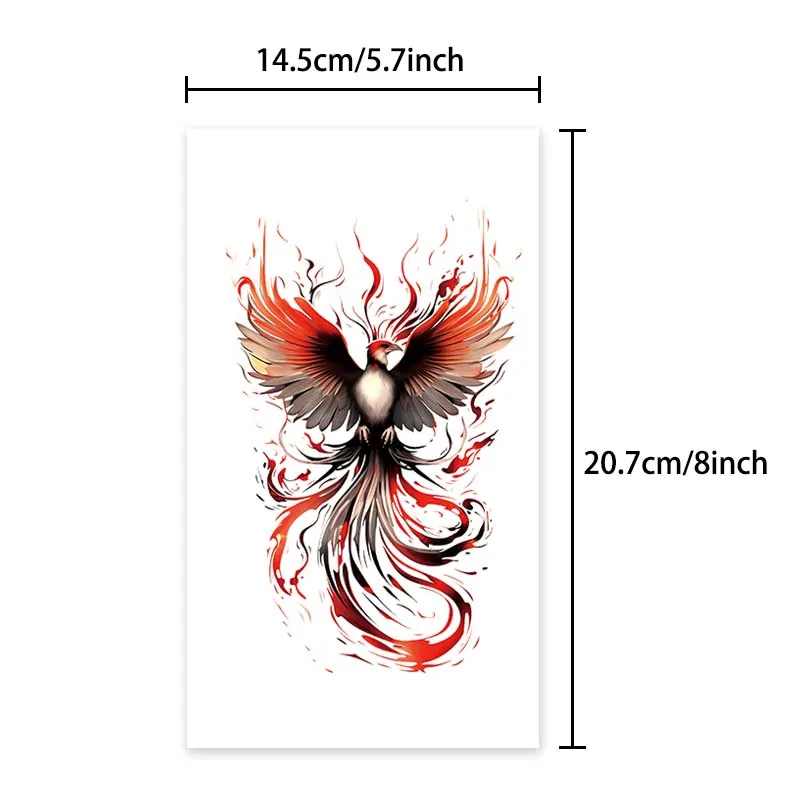 Fire Phoenix Waterproof Temporary Tattoo for Arm, Abdomen, and Back, Long-Lasting, Realistic Fake Tattoo for Men and Women
