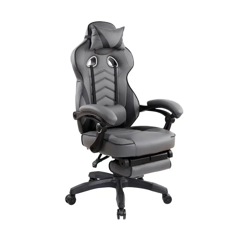 Gaming Racing Style Reclining Office Chair with Footrest, Black & Grey Design