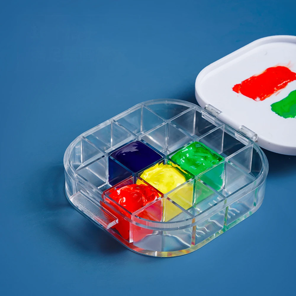 Paleta de colores portátil plegable tres en uno, juego de cubo de bolígrafo, caja de almacenamiento de pintura, suministros de Arte de pintura al óleo de acuarela, 16 tonos