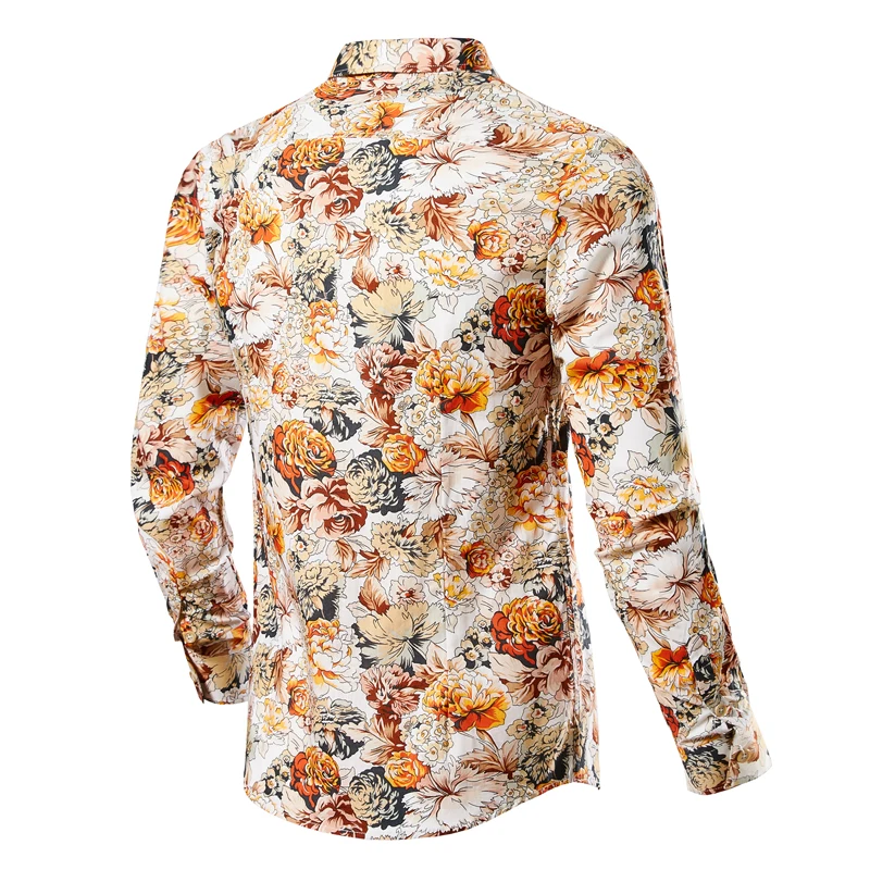 New Men\'s Long Sleeve Hawaiian Shirts Cotton Casual Floral Casual Shirts Fashion Slim Print Male Beach Blouse Plus Size M-5XL