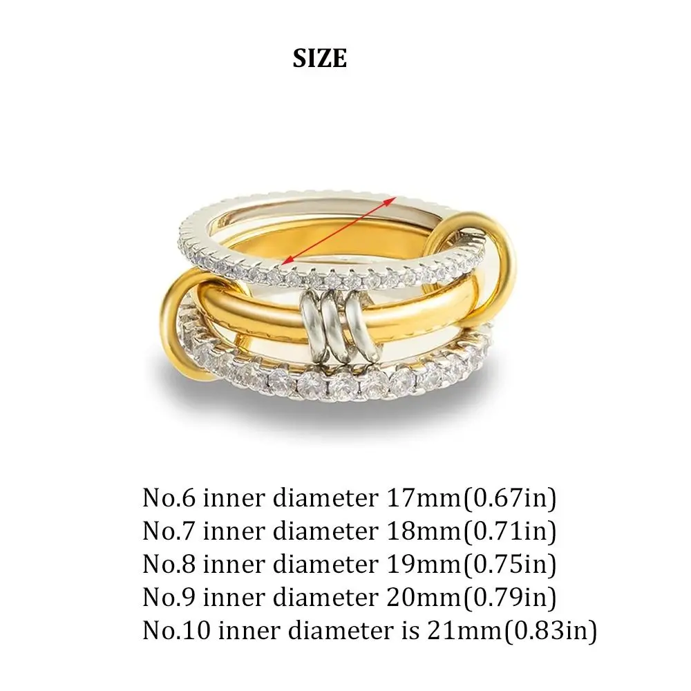 Anillos de oro de acero inoxidable que no se deslustran, anillo apilable conectado multienlace, anillos delicados de circón con diamantes completos para mujer