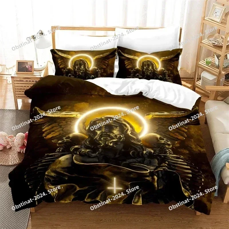 Fashion Christian Cross Jesus Duvet Cover Faith Over Fear Bedding Set 3D All Over Religion Comforter Cover Quilt Cover King Size