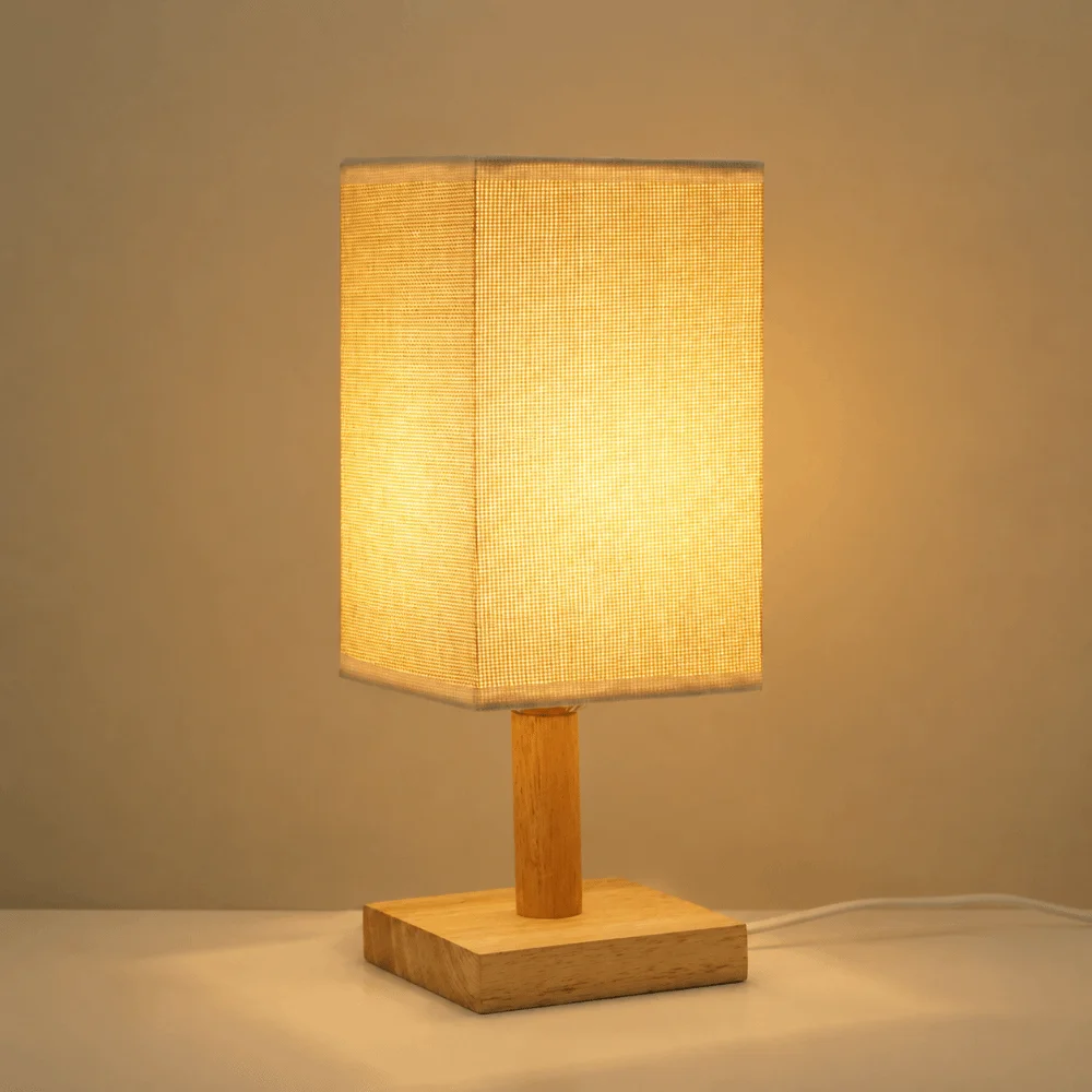 Simple 3W LED Table Lamp USB Powered Fabric Lampshade Desk Lamp Beige Square Fabric Linen Shade Table Lamp Bedside