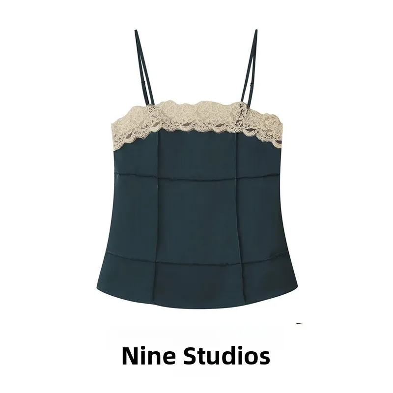 NINE ZAR Women's Lace Decorative Bralette Style Crop Top Casual Vest 2678250 H-Shape Vest U-Neck Short Length Other Material