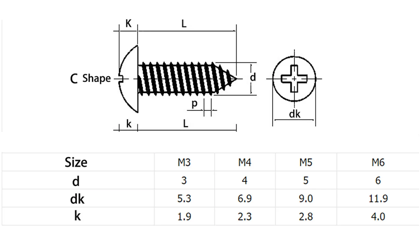 20/30/50/100/200pcs M3M4M5M6 304 Stainless Steel Cross Mushroom Head Wood Screws Phillips Recessed Large Flat Head Self-Tapping