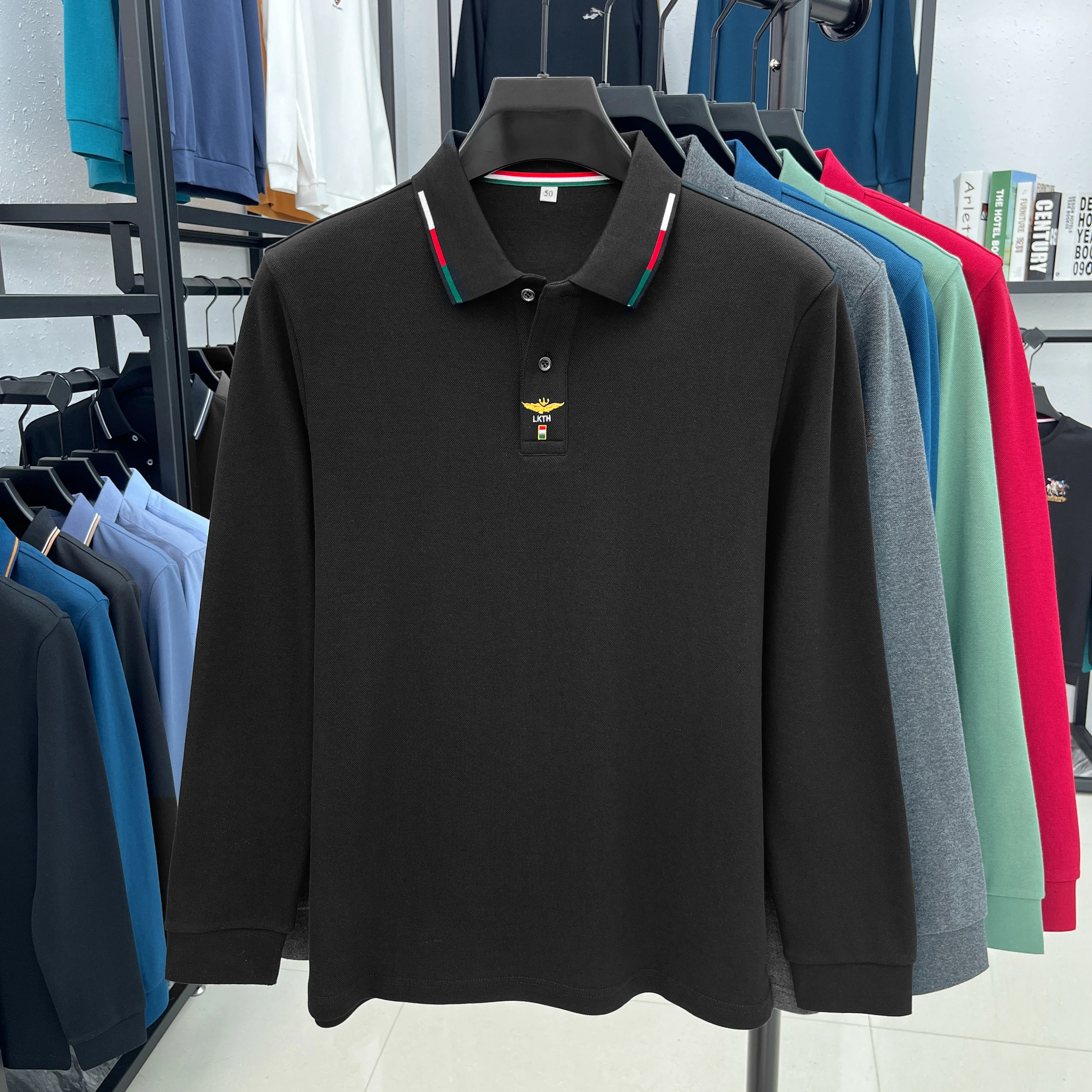 Polo da uomo a maniche lunghe in puro cotone 100% autunno luxury brand custom ricamo design t-shirt casual da golf alla moda