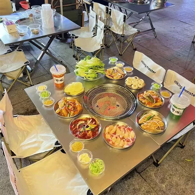 Stall night market folding carbon grill table, grill table, stainless steel commercial barbecue hot pot enclosure