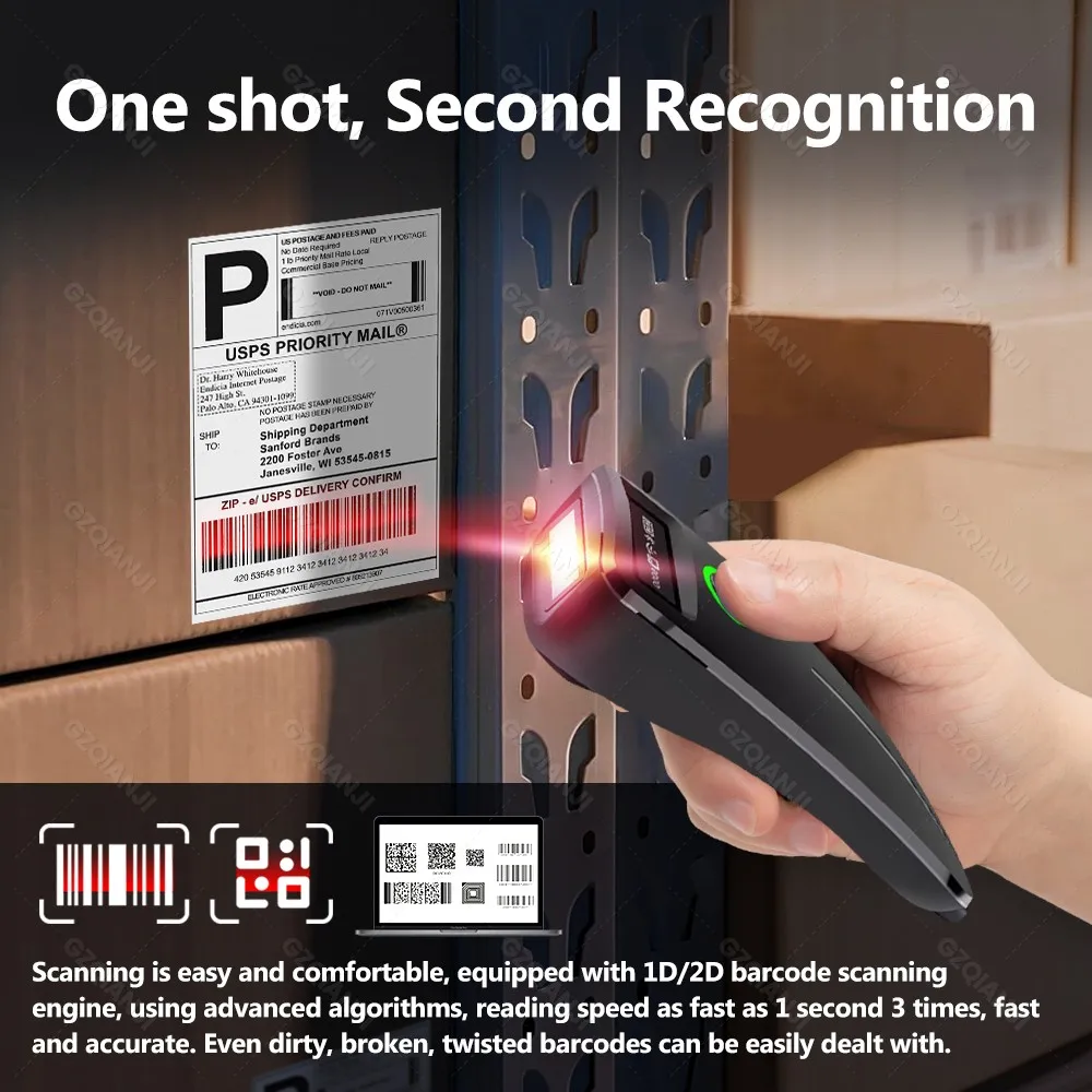 Mini 1D 2D QR USB Bluetooth 2.4G Wireless  3-in-1 Barcode Reader Bar code Scanner Portable Bar Code Laser Scanner