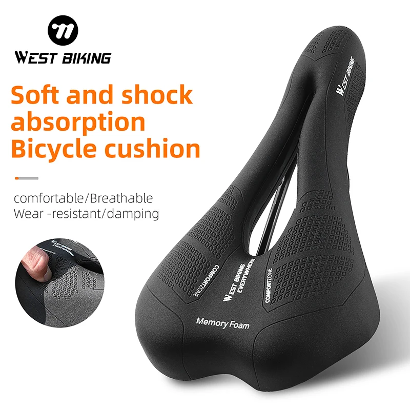 WEST BIKING Ergonomic Bike Saddle Comfortable Memory Foam Bicycle Seat Men Women Hollow Breathable MTB Road BMX Bike Cushion