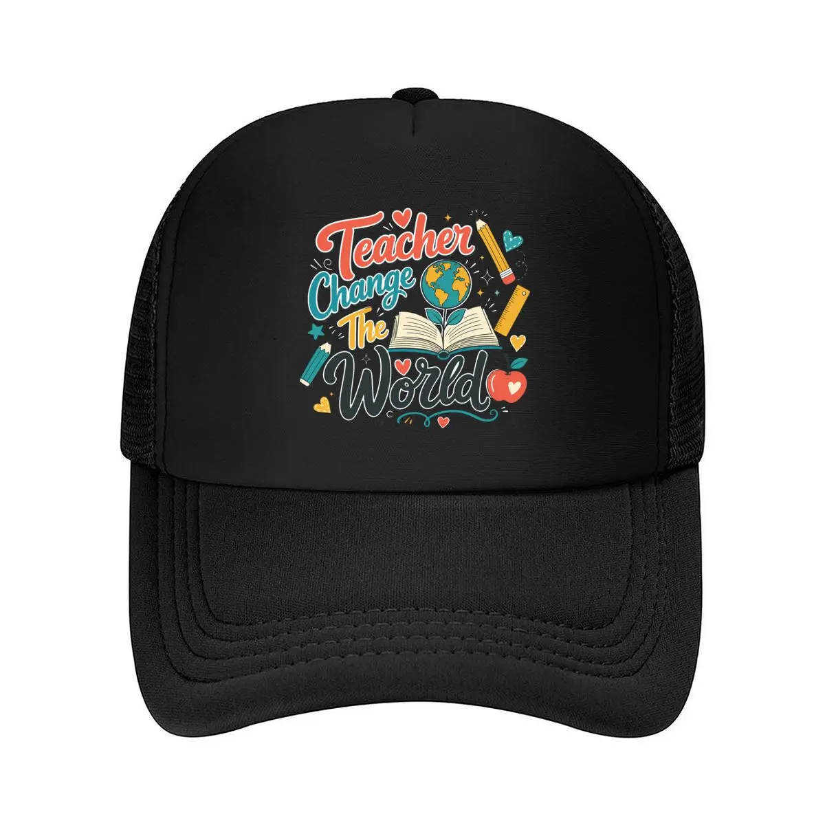 Teacher Change The World Book Globe 2026 Mesh Baseball Cap Hip Hop