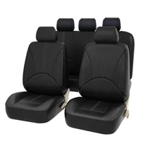 9PCS Universal Auto Seat Cover Front Back Head Rest Protector Wear-Resistant Covers Black PU Leather For 4 Season Car Seat Cover