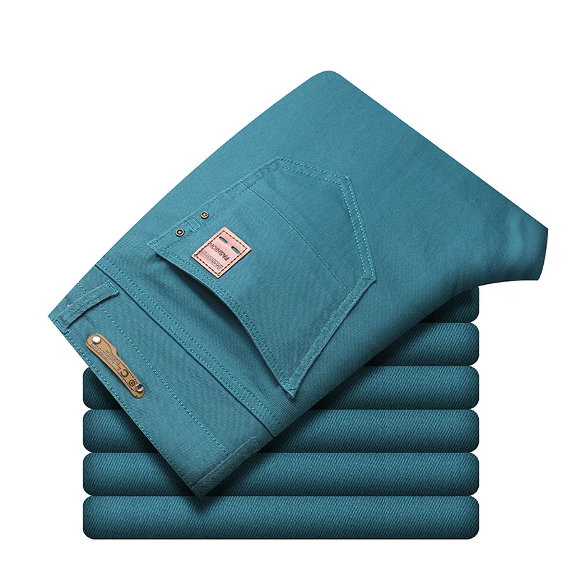 

2025 Spring New Men's Bright Stretch Fit Jeans Trendy Casual Pants Straight-leg Trousers Male Red Lake Blue Yellow Trousers