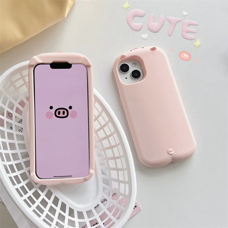 

For iPhone 16 Pro Max Cartoon Pig Silicone Soft Case For iPhone 15 14 Plus 12 13 Pro Max 14Pro 15PM Cute Pink Phone Case Kids