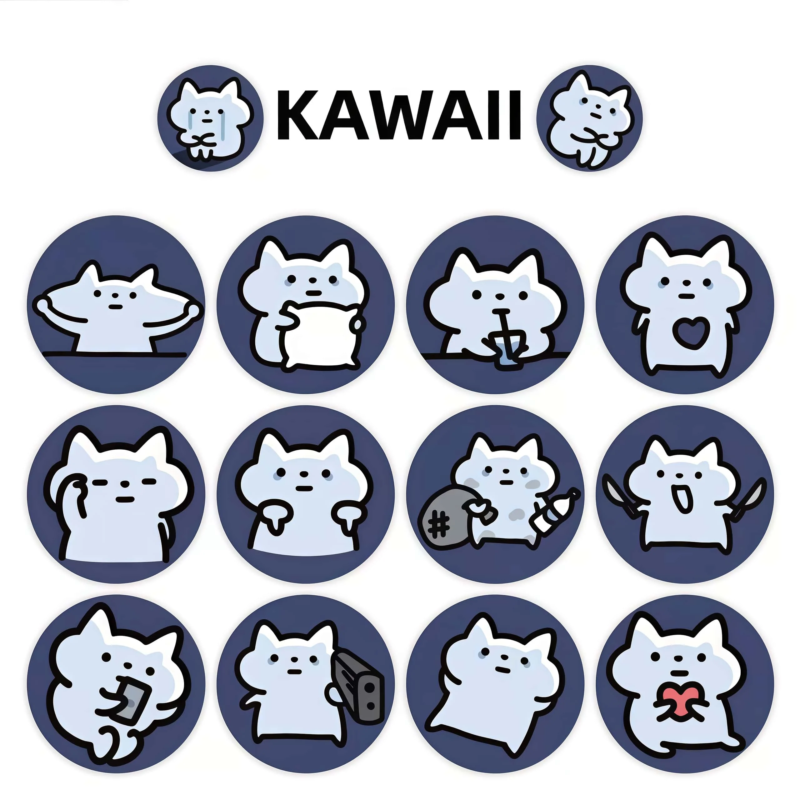 500Pcs Cute Cat Action & Expression Sticker Roll (14 Repeated Patterns), Round Design Seal Decals for Decor, DIY & Gifts