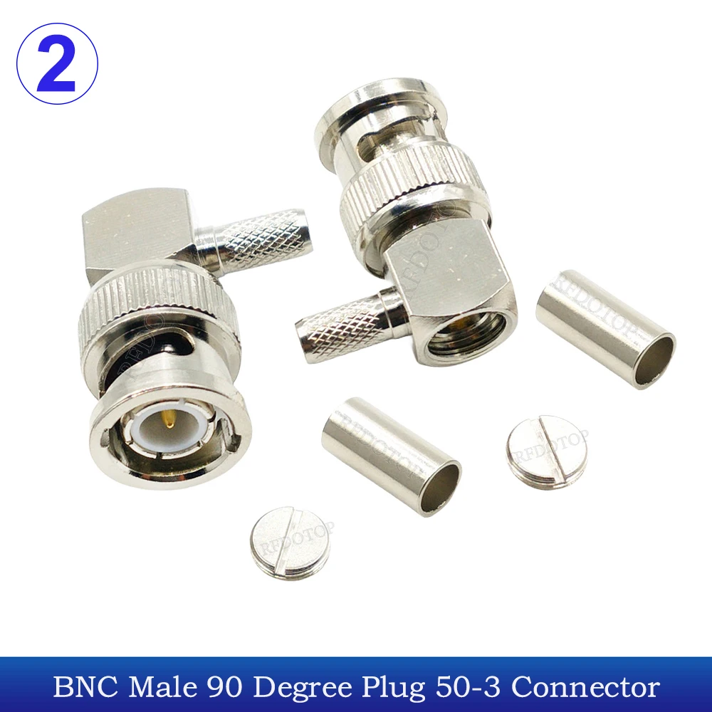 10Pcs/Lot BNC Male Right Angle 50-3 BNC RF Coax Connector Crimp BNC for RG58 RG142 RG223 RG400 LMR195 Cable 50Ohm Low-Loss