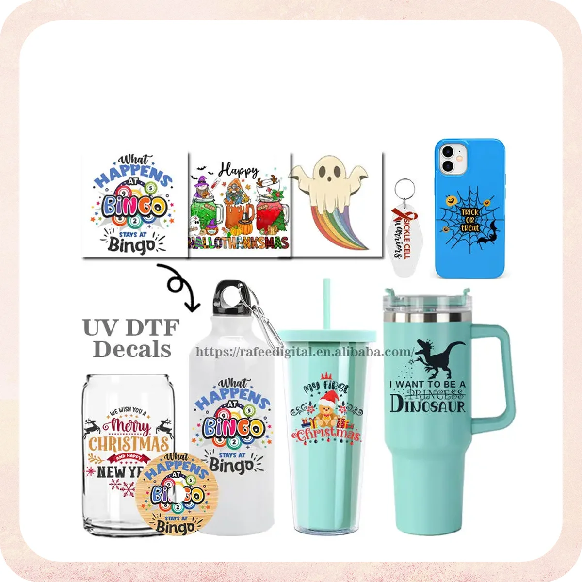 

Transfer Sticker UV DTF Wraps 16OZ Glass Cups Bottles DIY Waterproof Easy To Use Custom Decals