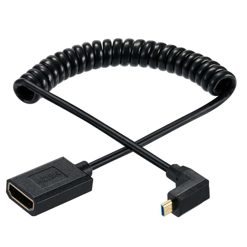 8K60Hz Micro Hdmi To Hdmi Female Spring  Slim/Thin HDMI coiled Cable Thin Flexible Cable OD4.0 Micro Camera Flat-panel TV Cable