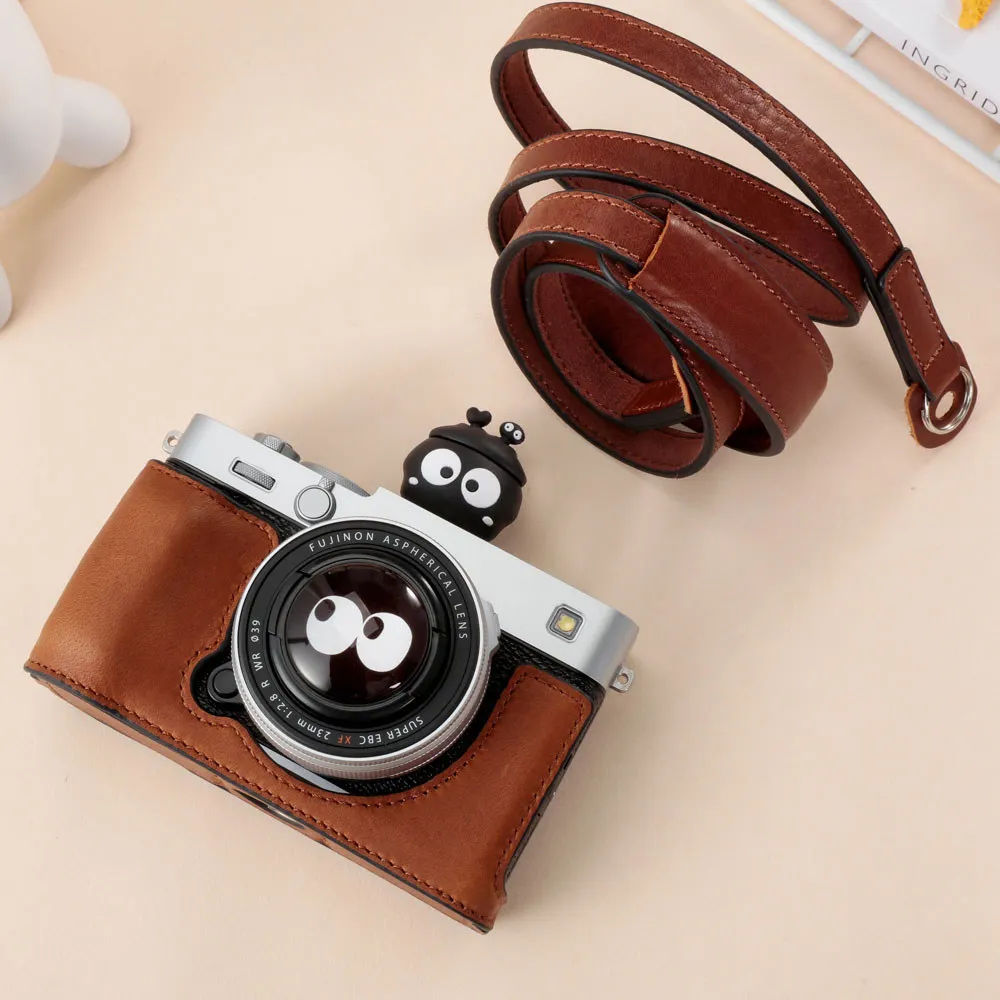 Kameratasche aus echtem Leder, halber Körper, Rindsleder, für FujiFilm XE5