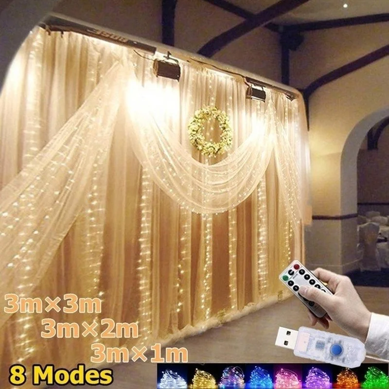 LED Vorhang String Lichter Windows Girlande Lampe 8 Flimmern Modi USB Girlande Weihnachten Fee Lichter Hochzeit Garten Innen Dekor