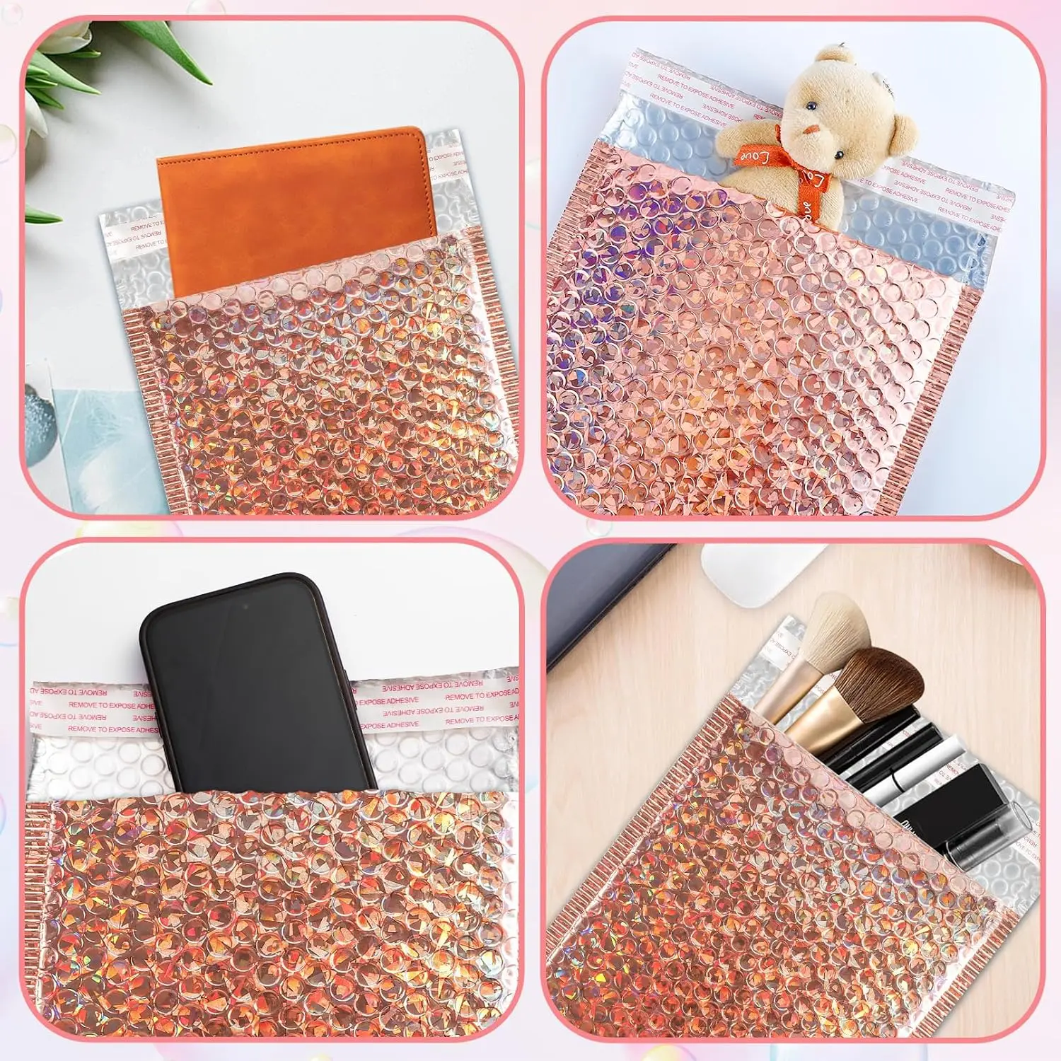 Laser gold 100 Pcs Bubble Mailers Metallic Bubble Mailers Waterproof Poly Padded Envelopes Self Sealing Cushion Envelopes