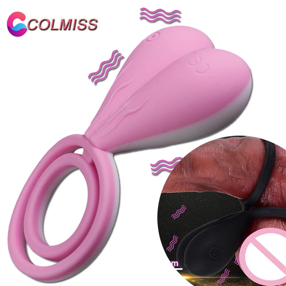 

COLMISS 10 Frequency Vibration Penis Ring Vibrating Double Lock Sperm Rings Orgasm Locks Vibrator Adult BDSM Sex Toys For Men