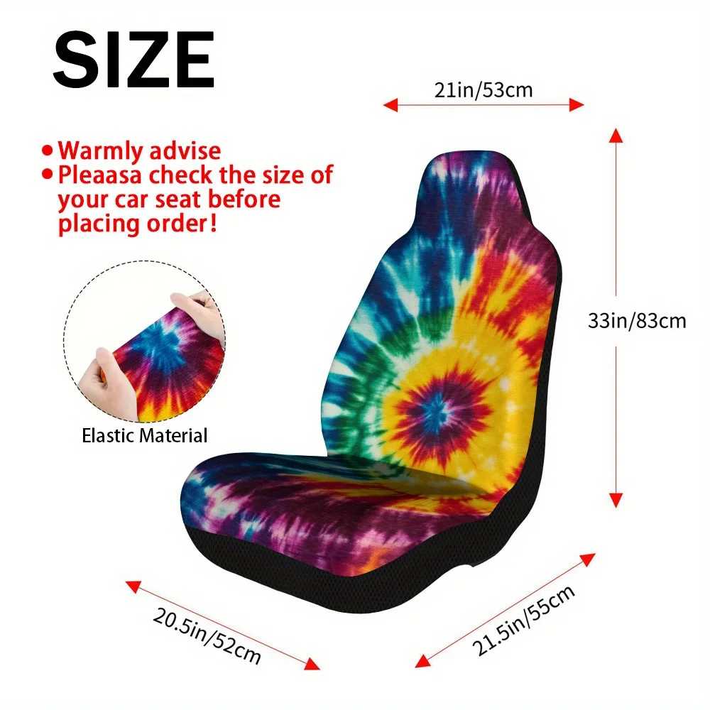 2pcs Rainbow Spiral Burst Print Seat Covers – Fit For Cars, Trucks, Vans, SUVs | Durable Seat Protectors | Easy To Install & W