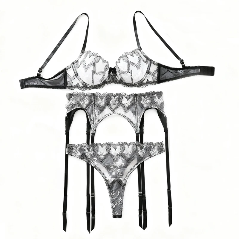 

Color-Block Heart-Shaped Slim-Fit Three-Piece Set Black And White Hollow-Out See-Through Waist-Shaping Sexy Fashionable 2026