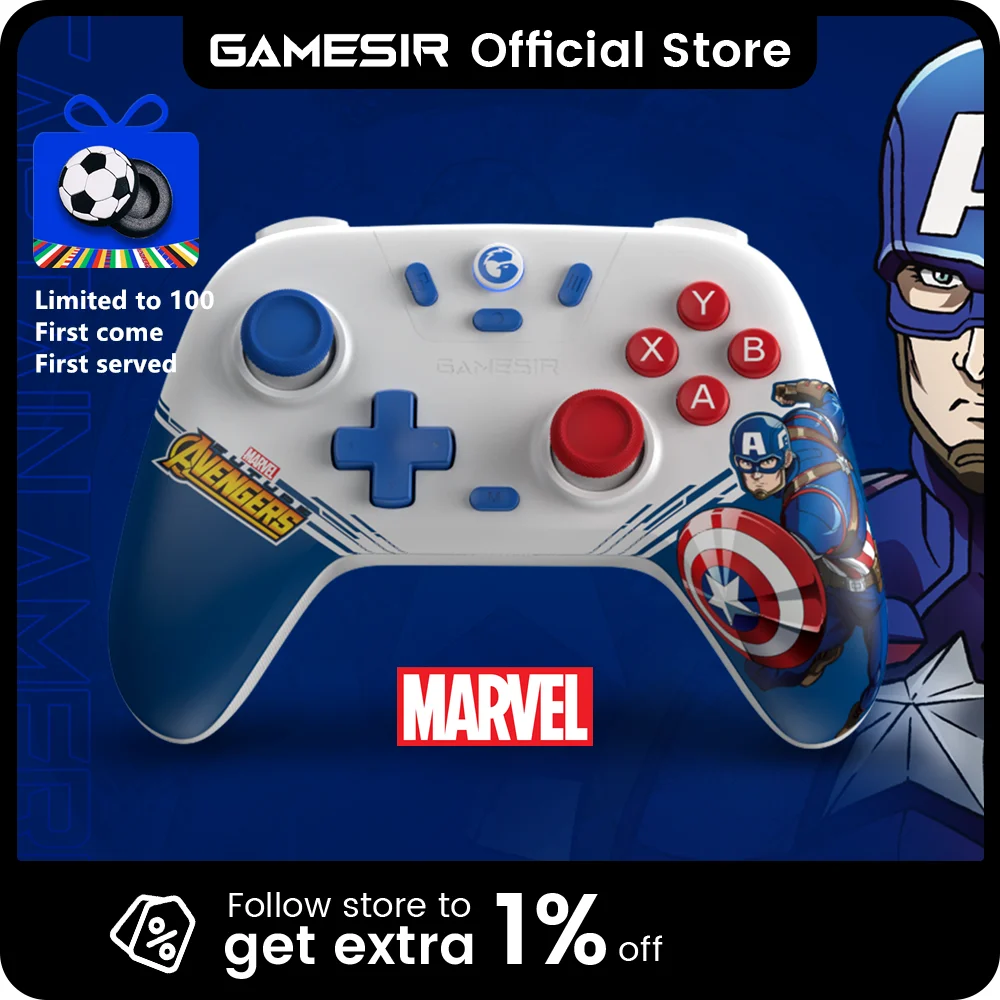 GameSir Nova Lite Switch Gamepad Hall Effect Joystick for Nintendo Switch iPhone Android Phone Marvel Version Captain America