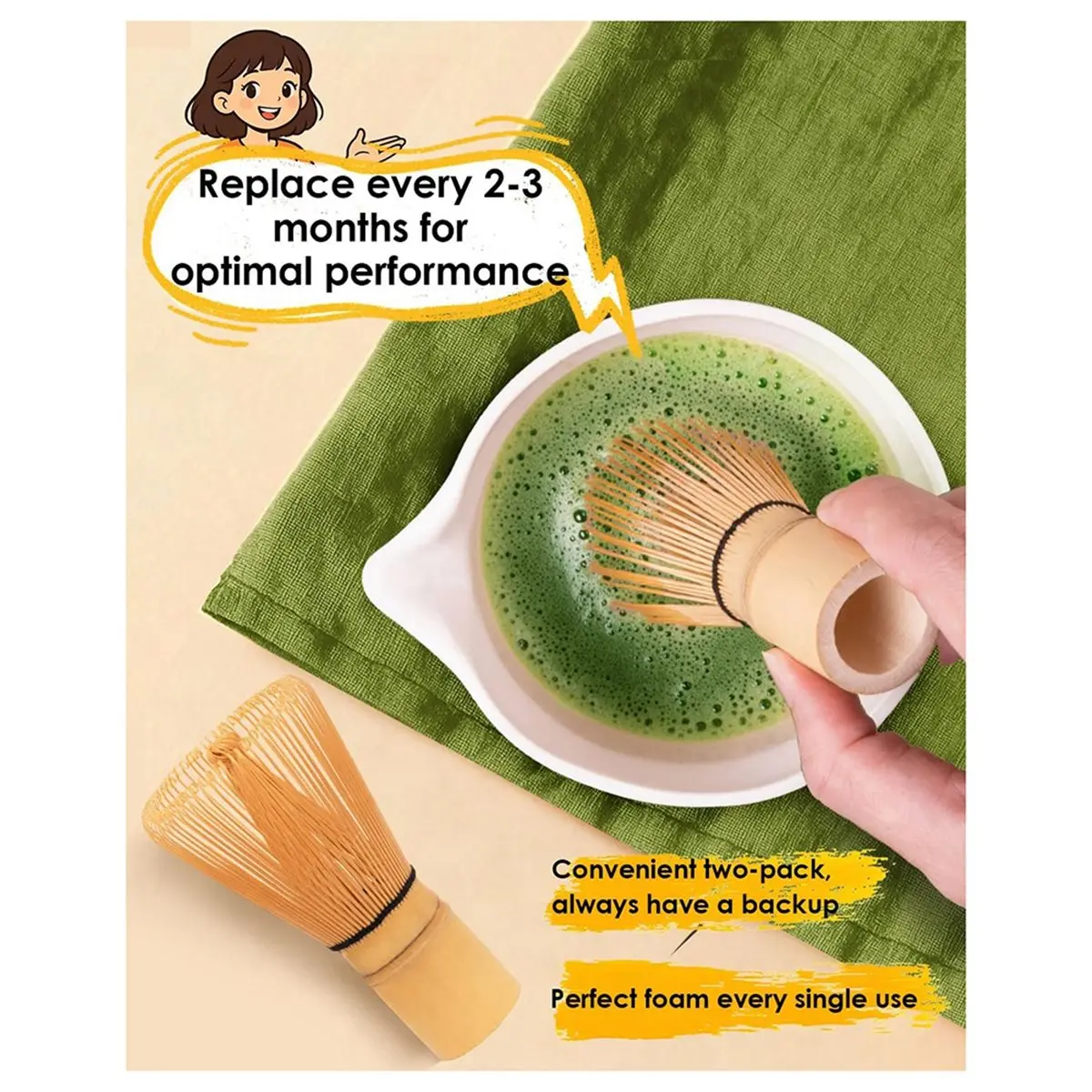A78I Matcha Whisk Set - 2-Pack Bamboo Chasen Handcrafted Traditional Japanese Chasen, for Authentic Matcha Tea Preparation