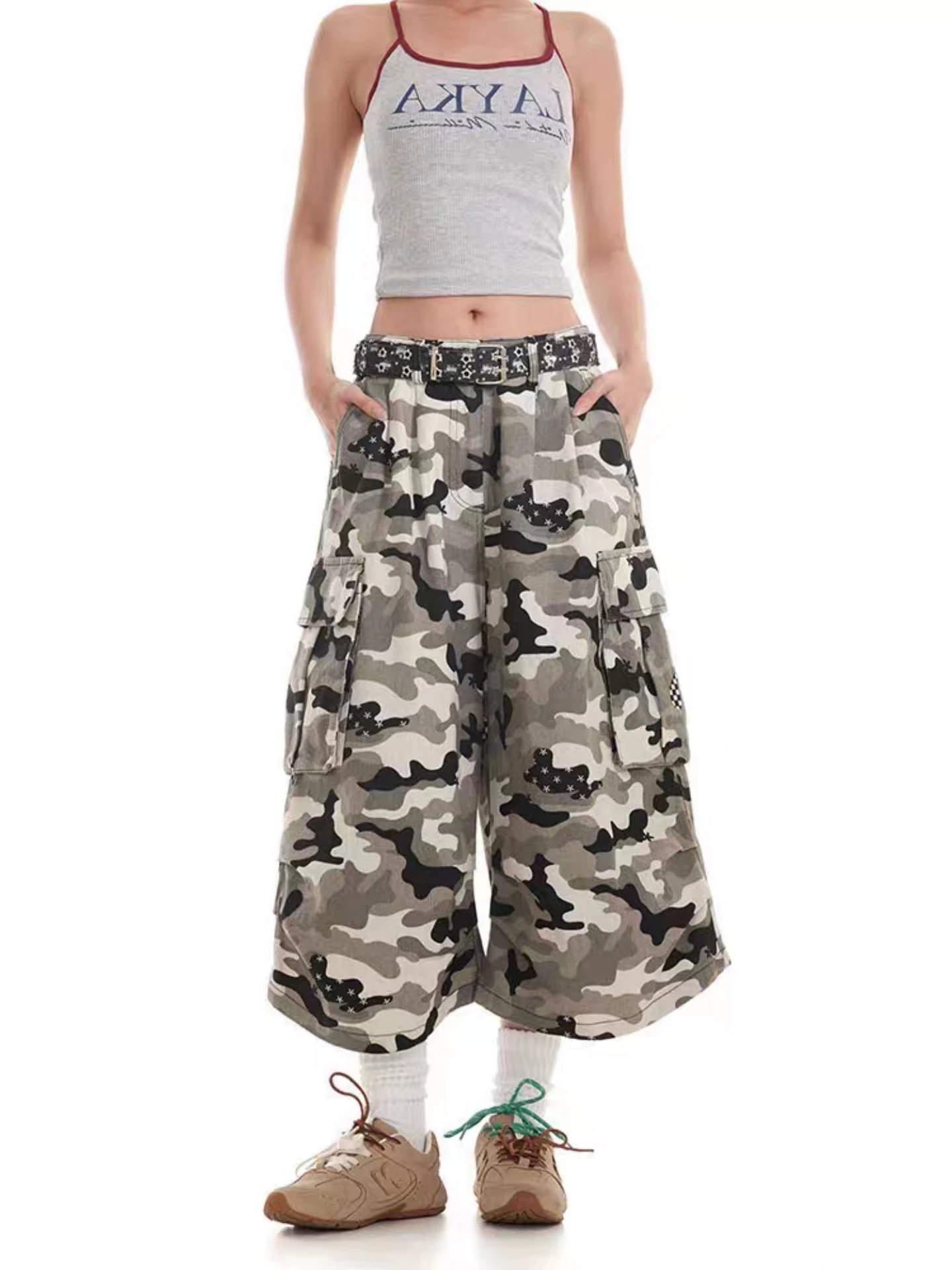 

High Waist Loose Fit American Sle Camouflage Denim orts Women's Straight Leg Wide Leg Workwear ort Pants Casual Wa