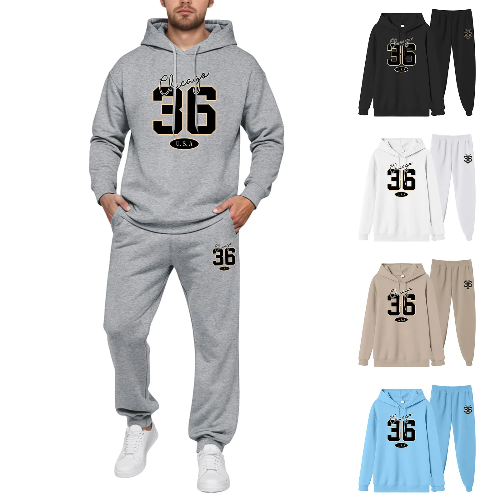 

Suit Fashion Men's Fleece Lined Hoodies And Pocket Sweatpants Suit Street Casual Fashion Number Letter Print Mens Jacket Suites