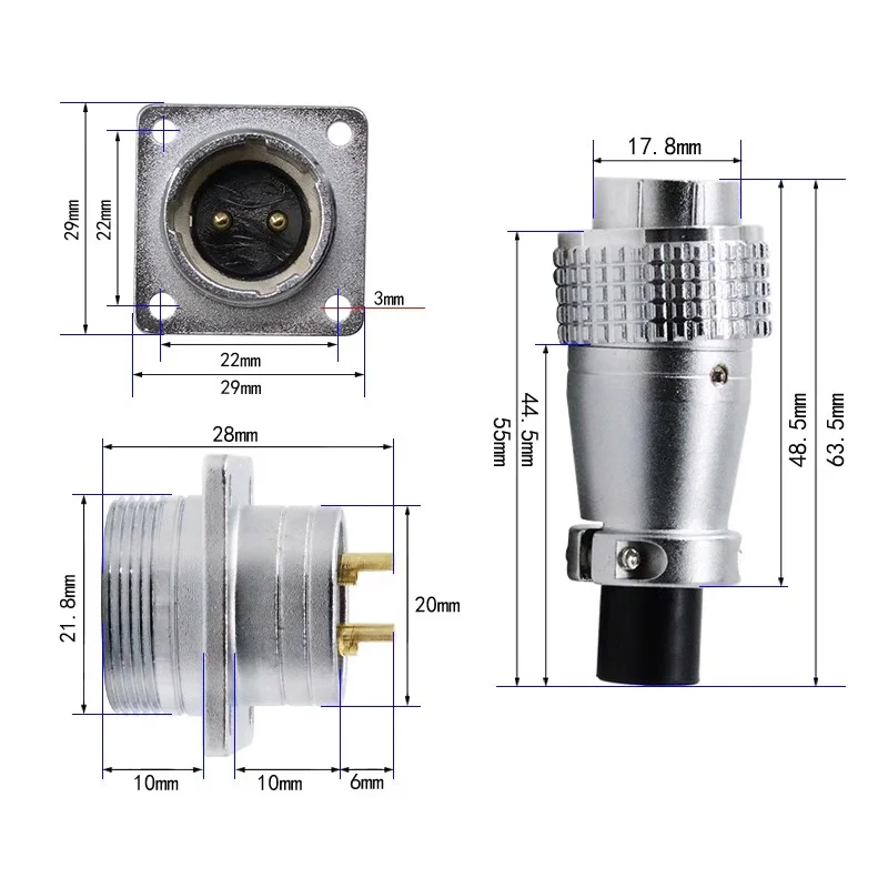 PLS20 Aviation Connector 2/3/4/5/6/7/8/9/10/12 Pin Male Female Plug Connector WS20 TP20 Opening Diameter 20mm