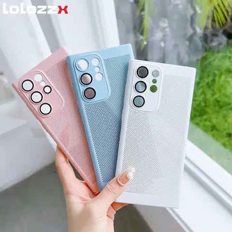 삼성 Note 20 S23 S24 Ultra S22 S21 Plus A53 렌즈 보호 충격 방지 커버 용 슬림 통기성 방열 전화 케이스