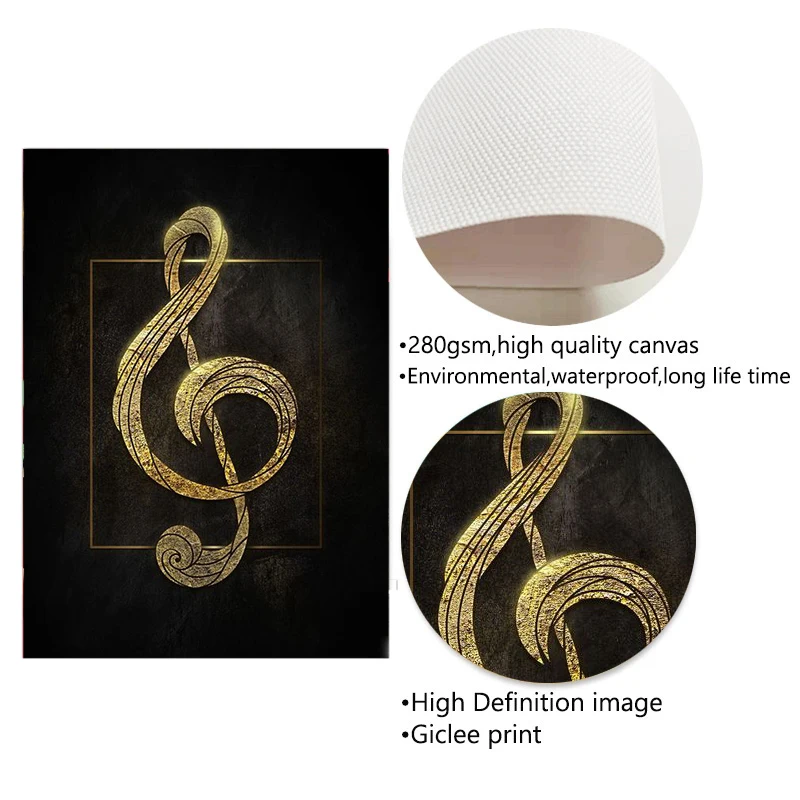 Black Golden Music Symbolic Canvas Painting Musical Instrument Posters and Prints Wall Art Picture Home Living Room Decoration