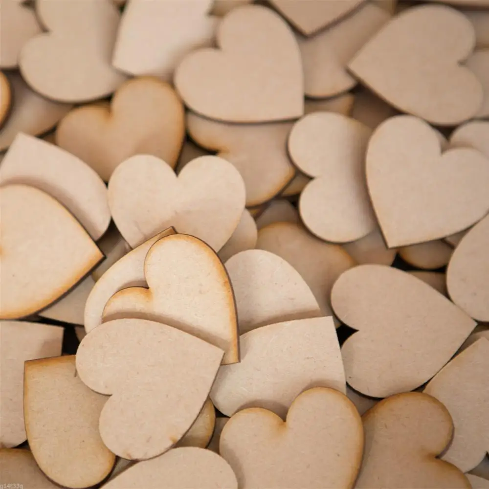 

100 Wooden MDF Heart 2cm Tags Home Wedding Embellishments Decoration