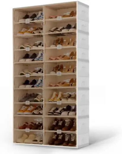 

Foldable Shoe Rack Storage Cabinet with Clear Magnetic Doors - Large Capacity Shoe Rack Organizer for Boots, Sneakers &