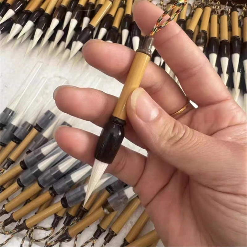 Mini Chinese Brush with Goat Hair Tip, Short Wooden Handle, 2.5CM Tip for Small-Character Writing and Fine H8WD