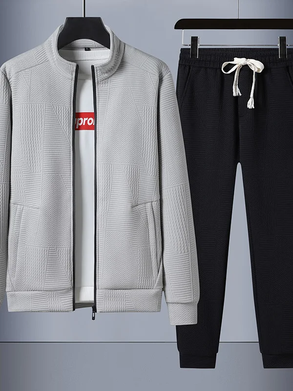 

Мужской спортивный костюм с длинным рукавом, повседневный, больших размеров, весна-осень, новинка, с воротником-стойкой, на молнии, для бега