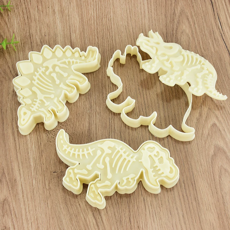 3pcs Dinosaur Shape Handmade DIY Cake Baking Tool Cookie Cutters Mold Fondant Biscuit Embossing Mould Ungle Birthday Party Decor