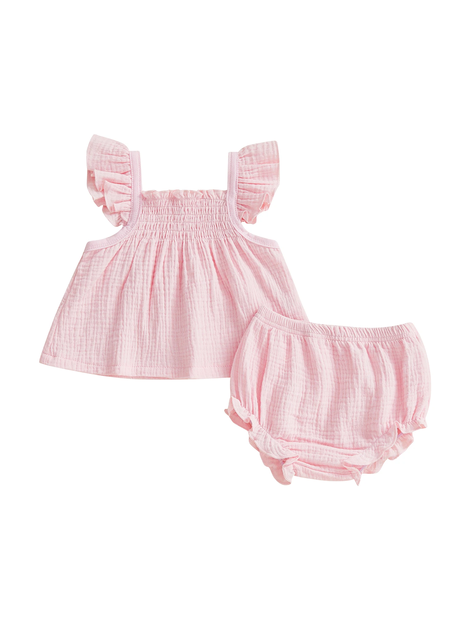طقم رومبير رائع للفتيات الرضع مع بلوزة بأكمام مرفرفة وطبعة زهور وسروال قصير مكشكش - مجموعة صيفية مكونة من قطعتين #3