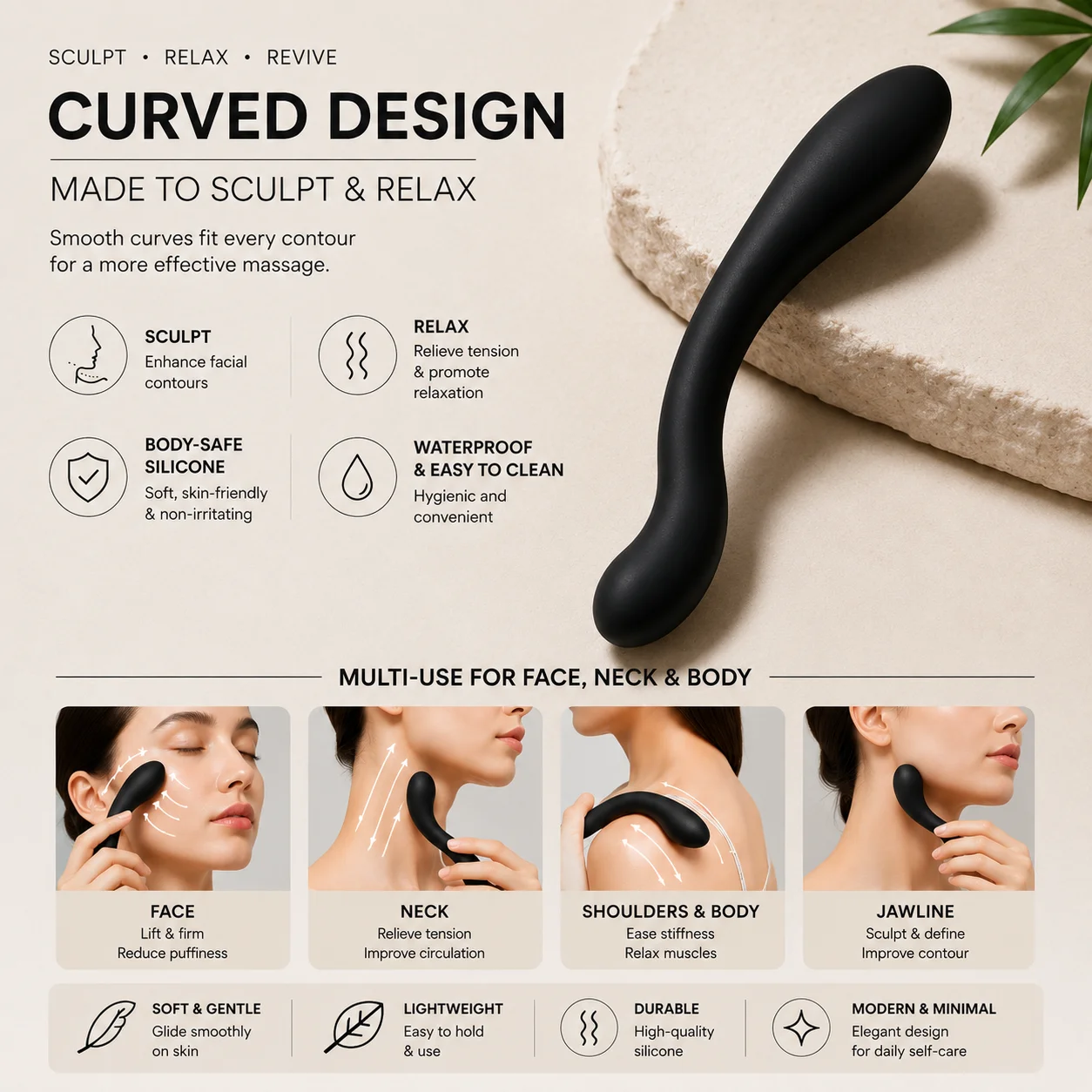 Irregular Full Body Silicone Massage Stick Fo Bath Massage Facial Lifting Muscle Relaxation and Multi-functional Massager Beauty