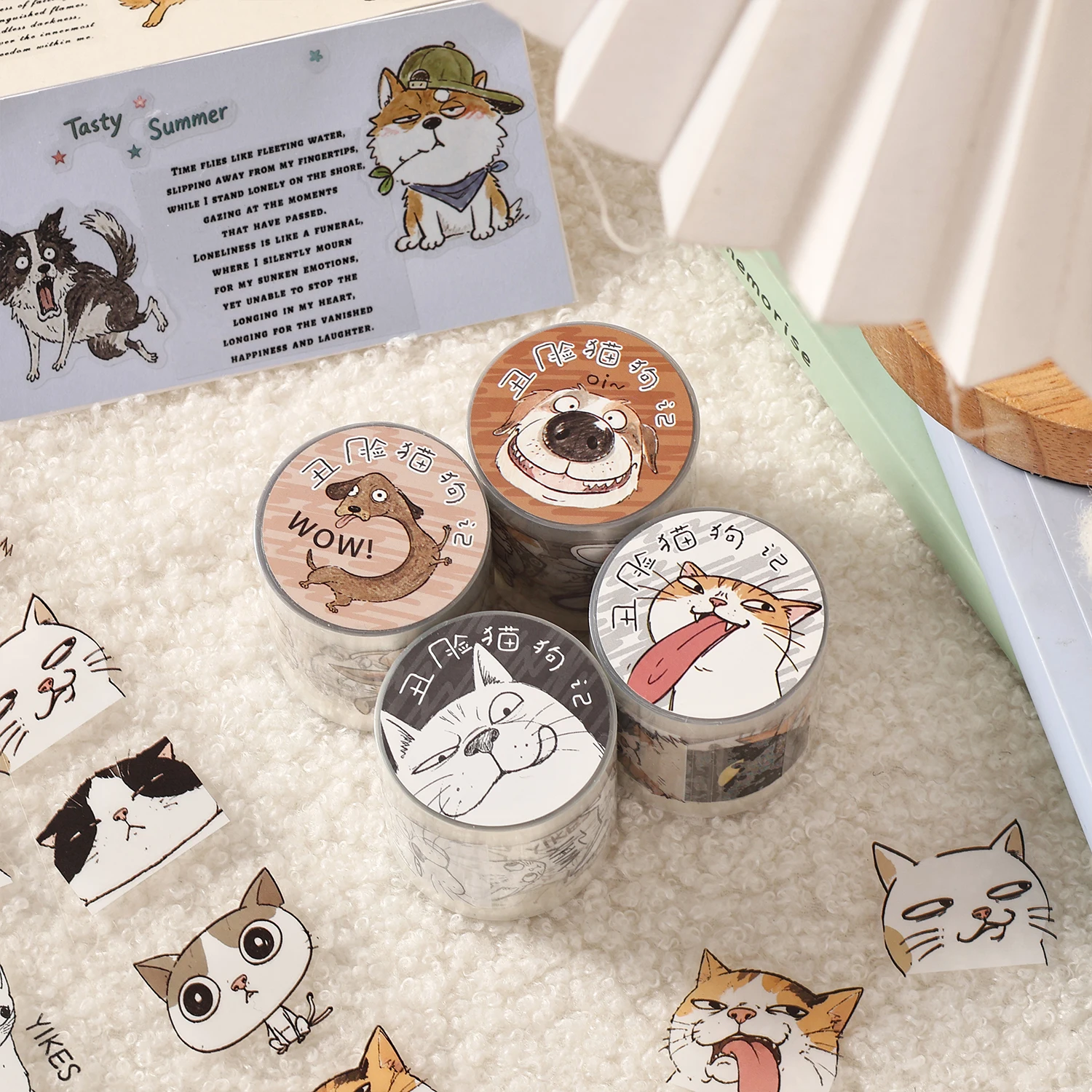 Cat and Puppy Abstract Expression Pack Stickers, High-Quality, Instagram-Style, Cute Animal Decorative Patterns, Pet Journal Tape