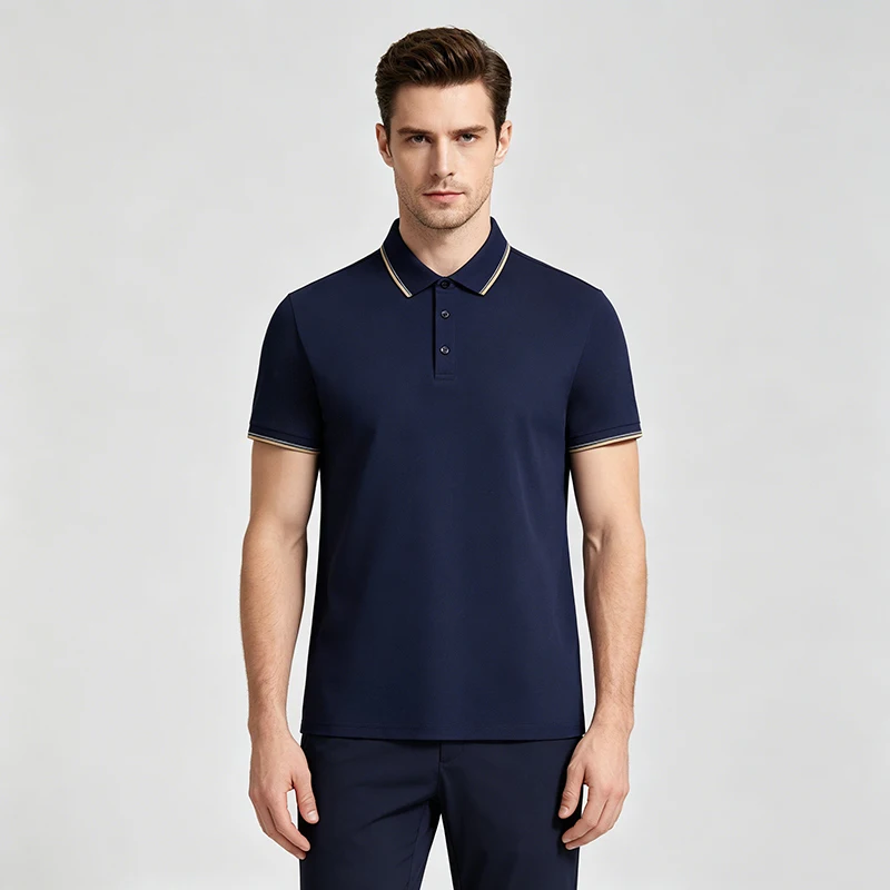 Premium Luxury Fragrance Cooling Ice Silk Polyester Spandex Color Block Collar Thin Short Sleeve T Shirt for Man Polo Shirt