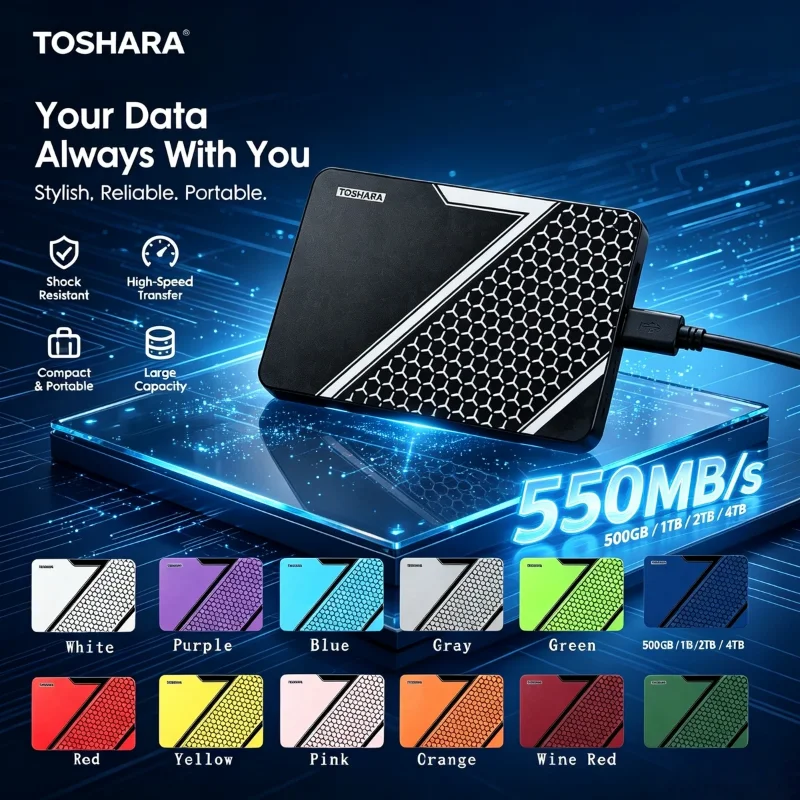 TOSHARA A3 Handy Portable External Hard Drive 500GB 1TB 2TB 4TB Storage Device for Laptop Smartphone Desktop Max Pro