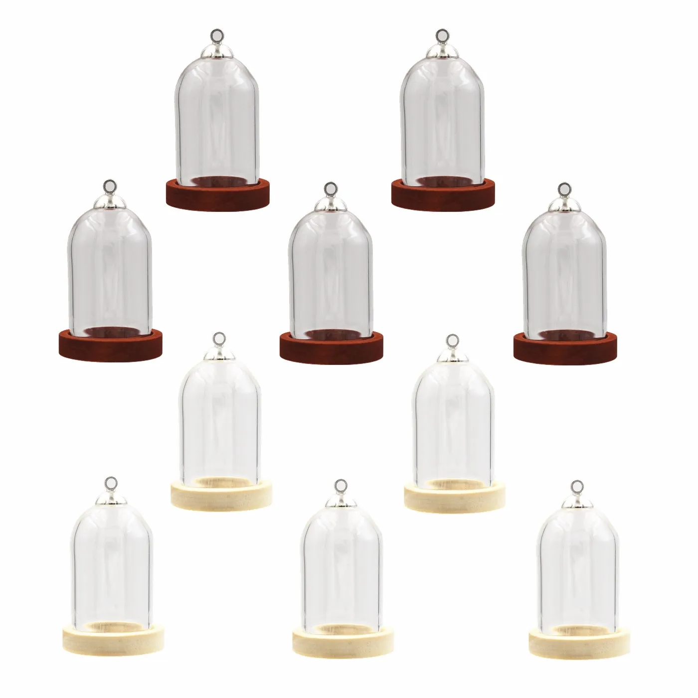 2sets 38*25mm Tube Glass Globe Bottle Wood Base Beads Cap Set Glass Ball Glass Vial Cover Dome Glass Bottle Cute Charms